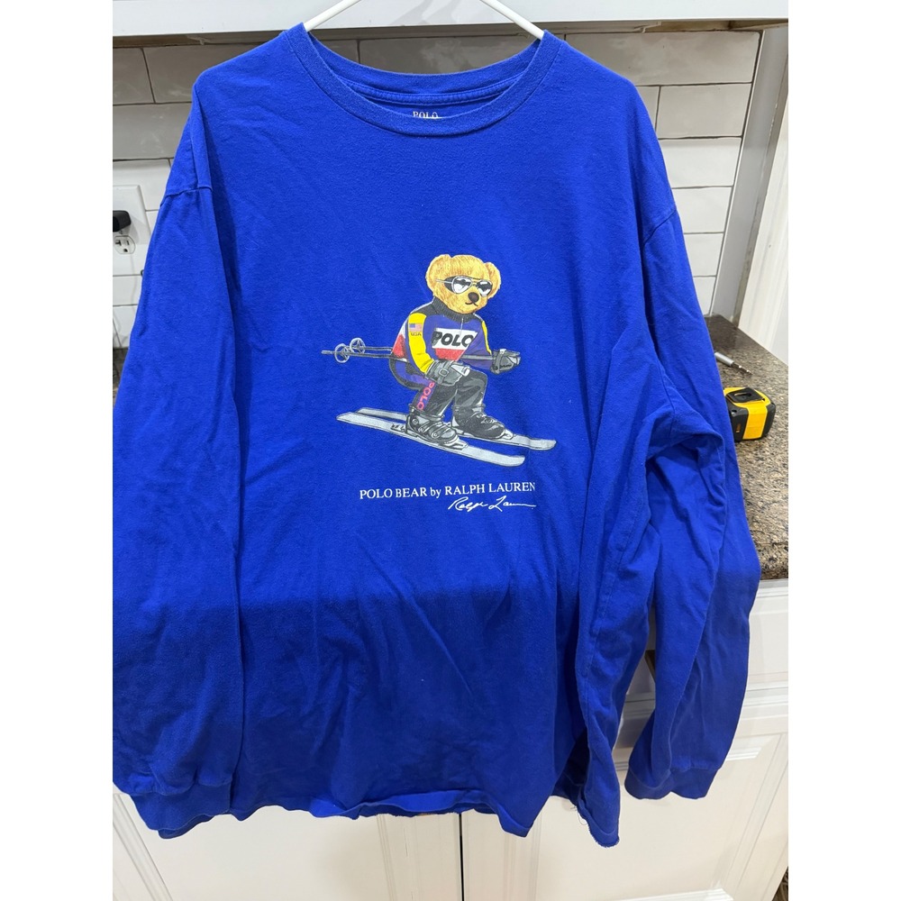 Polo Ralph Lauren Ski Polo Bear Long Sleeve T-Shirt Royal Blue Mens 2XT Tall